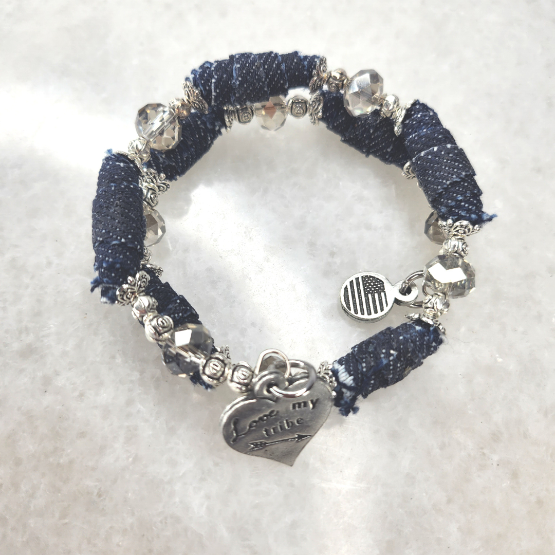 Denim Distressed Beaded Bracelet